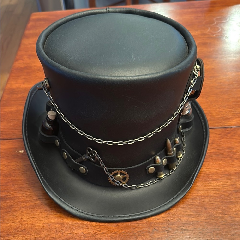 Black Steampunk Leather Top Hat